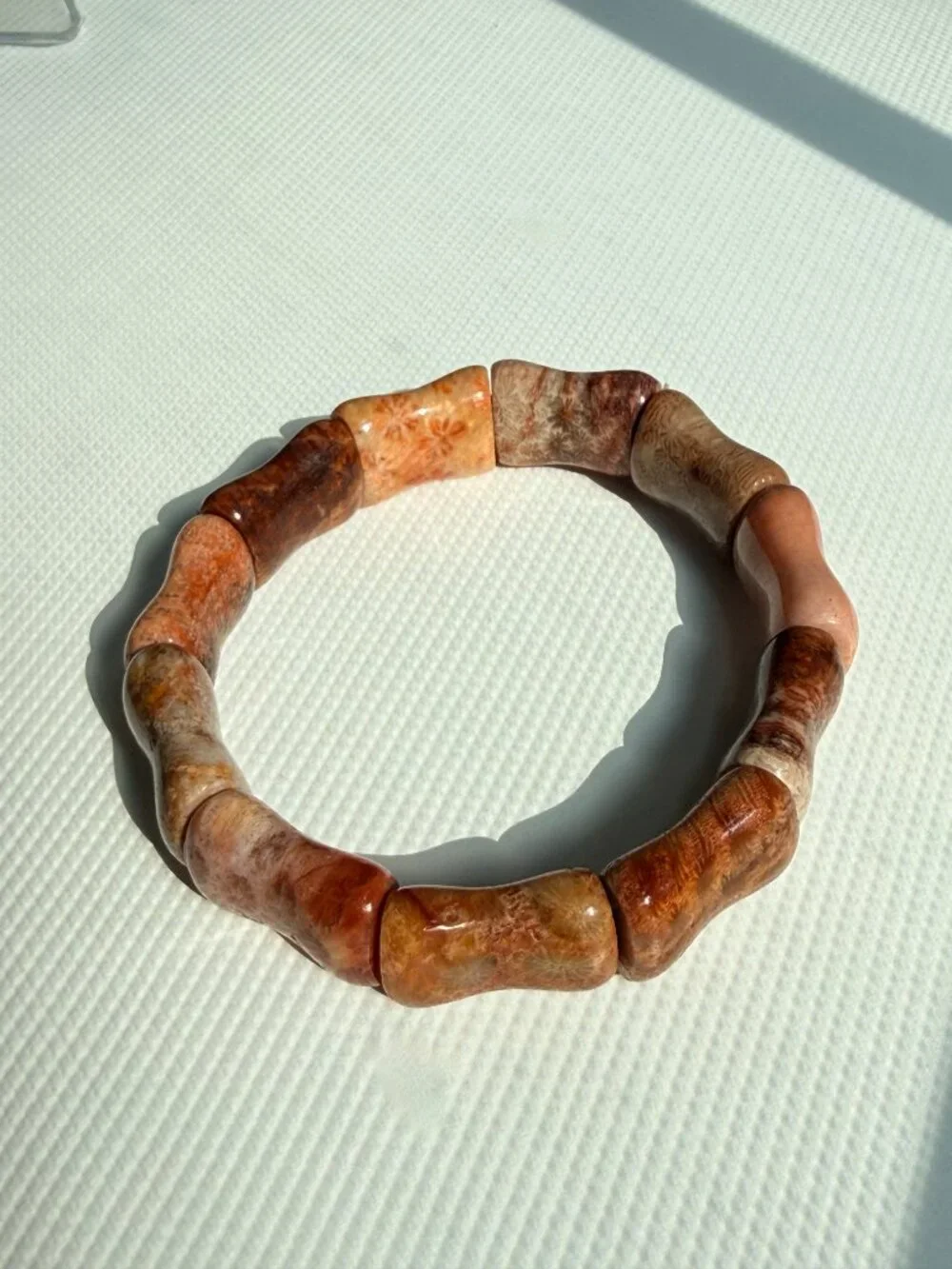 Natural Fossil Coral Bamboo Stretch Bracelet | Handmade in USA | Unisex